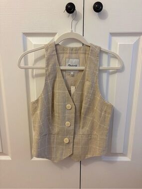 Madewell Beige Plaid Button-Front Vest